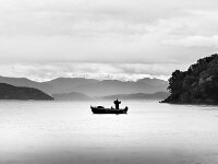 The Lone Fisherman  Top Advanced Mono Print by Pauline O'Flaherty : 2027, summer 26
